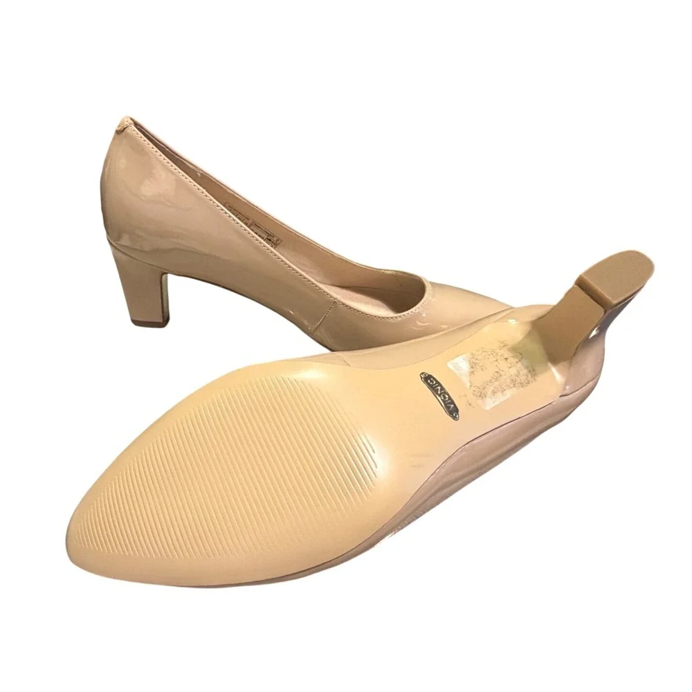 Vionic Mia Patent Nude Pump Orthotic Comfort Block Heel Pointed Toe 7 NWOT